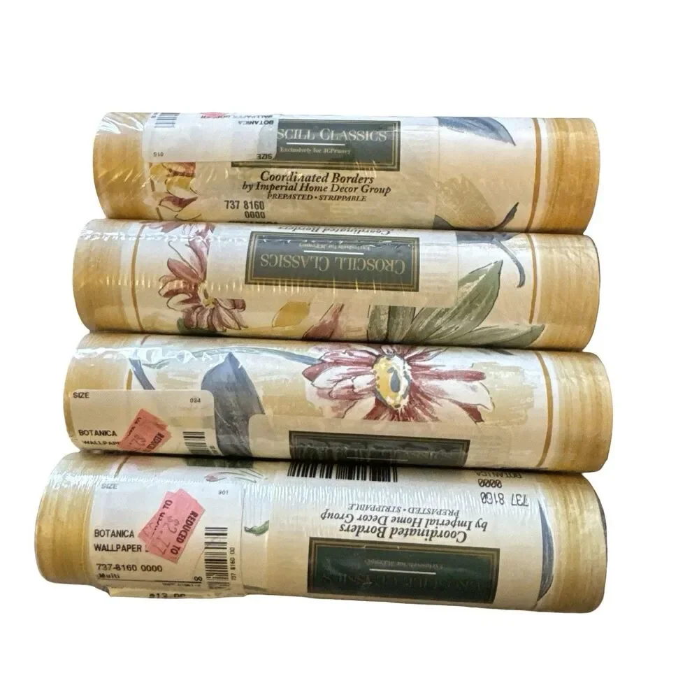 4 Croscill Classics Yellow Green‎ Floral Border Rolls 5 Yards New Vtg Imperial